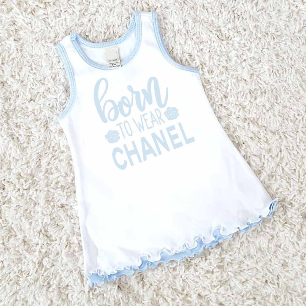 Baby Girl Dress Born To Wear Chanel NEW  Light Blue